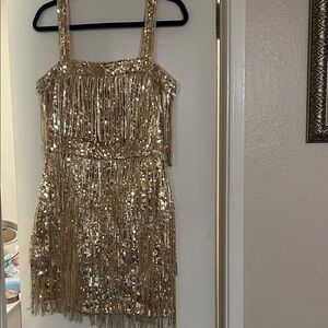 Glamorous Sequin Fringe Mini Dress - Gold